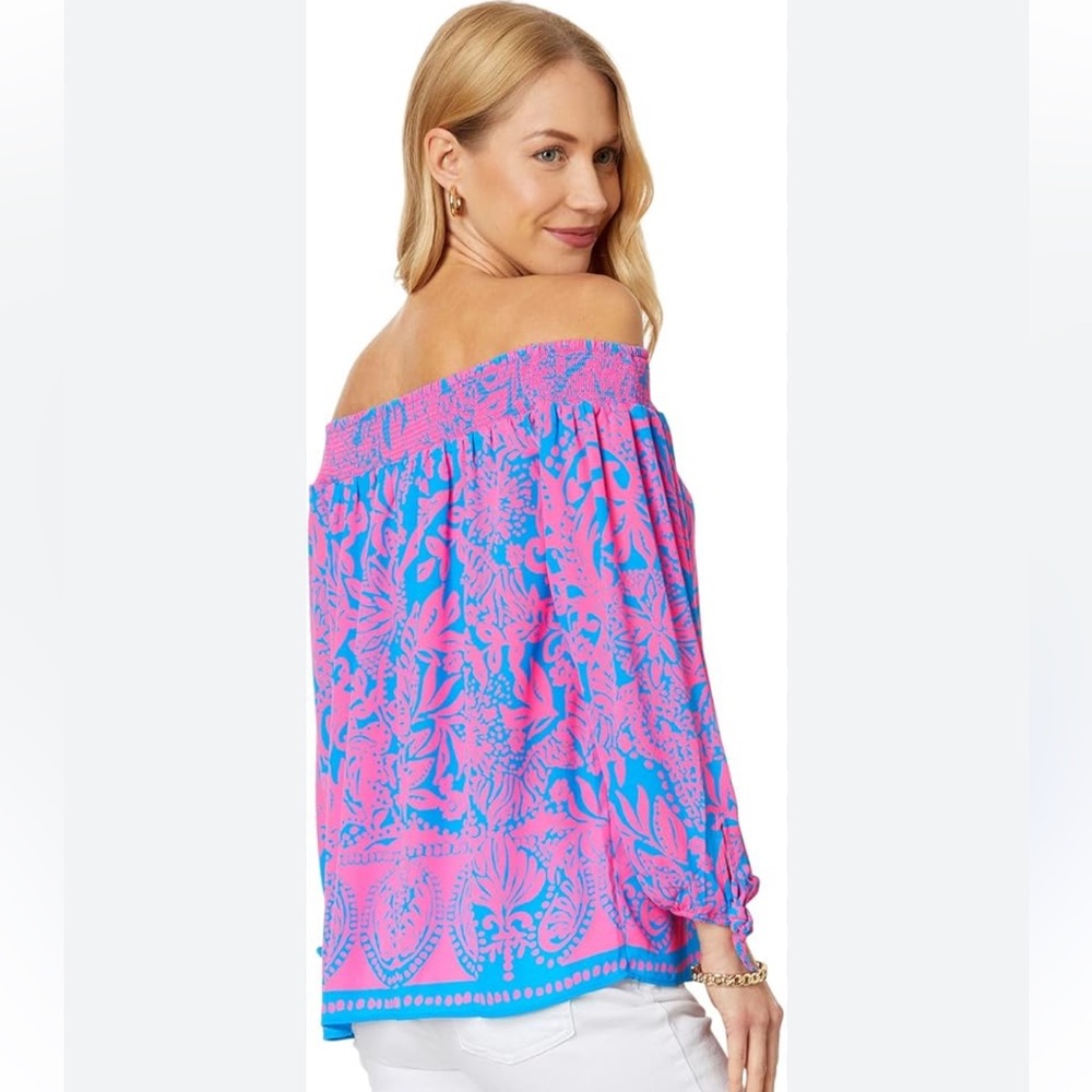 Off-Shoulder Pink & Blue Floral Top